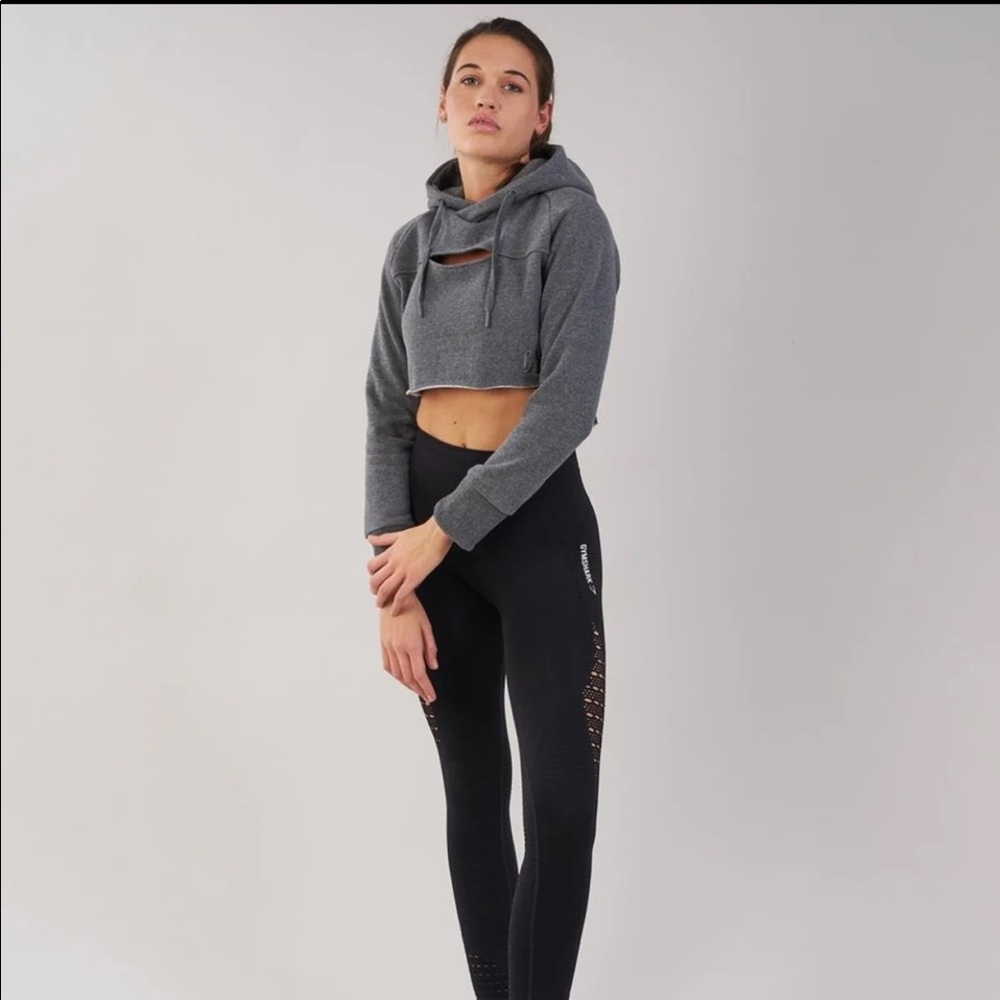 Gray cropped raw edge gymshark hoodie